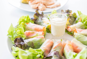 Fresh vegetable noodle spring roll, diet food, clean food, salad