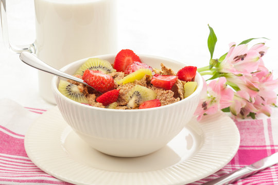 Cereal with fruits and milk
