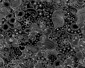 Beautiful vector endless floral texture with figured curling lines and decorative linear ornaments. Decorative seamless pattern. You can use it in interior, clothing or typographic design