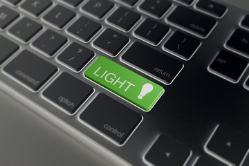 Business concept: Enter button with Text light and a  Bulb on computer keyboard, 3d render