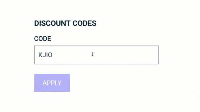 Entering a discount code in the box of an eCommerce site. Clicking the Apply button. Animation looking like a screen capture. Plain version.
