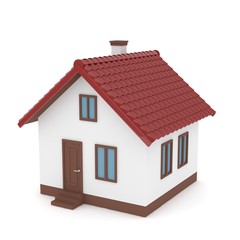 Isolated home with red roof on white. 3D rendering.
