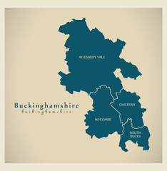 Modern Map - Buckinghamshire district labels UK