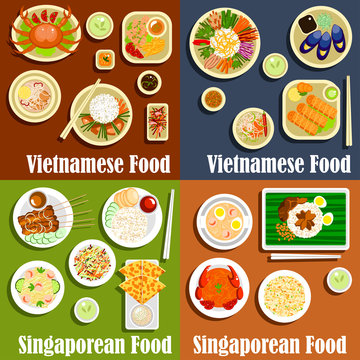 Vietnamese and singaporean cuisine dishes
