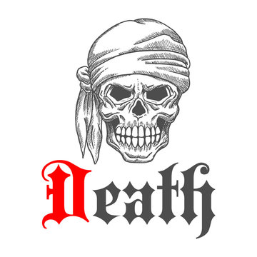 Pirate grin skull sketch with bandanna