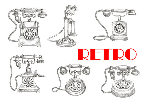 Sketch of retro telephones with rotary dials