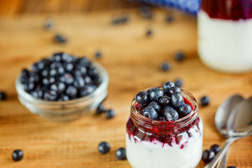 Yogurt with berries,  glass of healthy Breakfast every morning