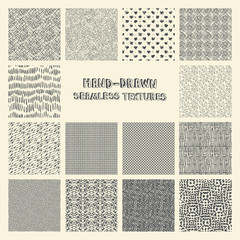 Set of hand drawn marker and ink seamless patterns.