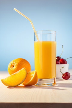 Orange juice in a glass.