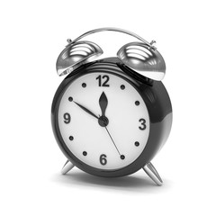 Black alarm clock on white. 3d rendering.