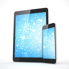 Tablet and smartphone on a white. 3d rendering.