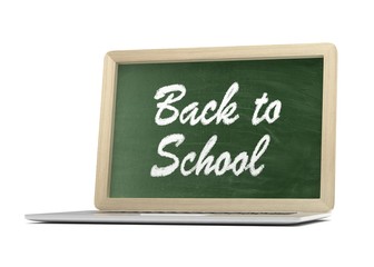 Obraz premium Laptop with chalkboard, back to school, online education concept. 3d rendering.