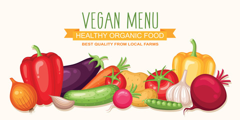 Vegetarian menu illustration with organic vegetables