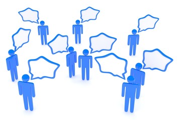 people with talk bubbles isolated over a white background. 3d rendering.