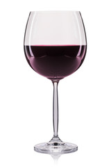 Red wine in a glass isolated on white background.