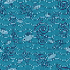 Seamless abstraction illustration. Marine fish