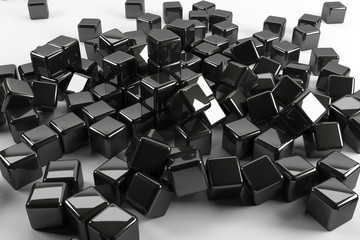 Black reflected cubes falling down like teamwork