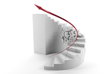 White spiral stairs to success right through a crumbling base