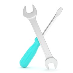 3D Illustration Wrench and screwdriver, service concept
