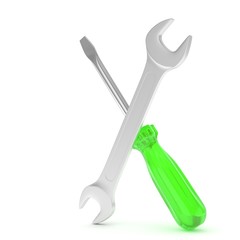 3D Illustration Wrench and screwdriver, service concept