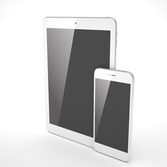 Tablet and smartphone on a white. 3d rendering.
