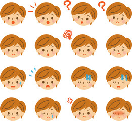 女性　顔　表情　セット　ネガティブ