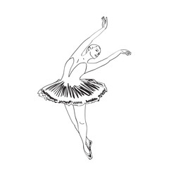 Sketch of dancing ballerina in a tutu dress and pointe shoes  © juhrozian