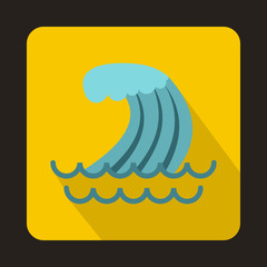 Tsunami wave icon in flat style on a yellow background