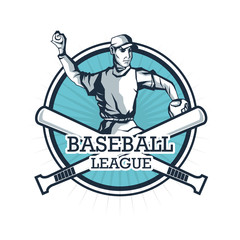 Baseball sport concept represented by cartoon player over seal stamp with bat icon. Isolated and Colorfull illustration.