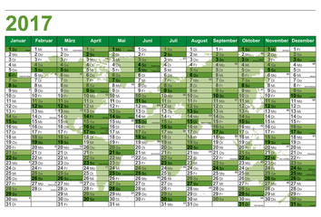 Kalender 2017 mit Weltkarte in Grün