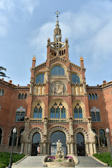 Fototapeta na wymiar Facade of the modernist building of St Pau Hospital, Barcelona, Spain