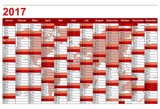 Kalender 2017 mit Weltkarte in Rot