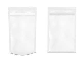 White empty plastic packaging with zipper. Blank foil sachet
