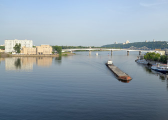 Traffic on Dnieper River in Kyiv, Ukraine