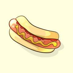 Tasty hot dog in cartoon style. Vector illustration