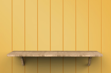 wooden shelf on yellow background