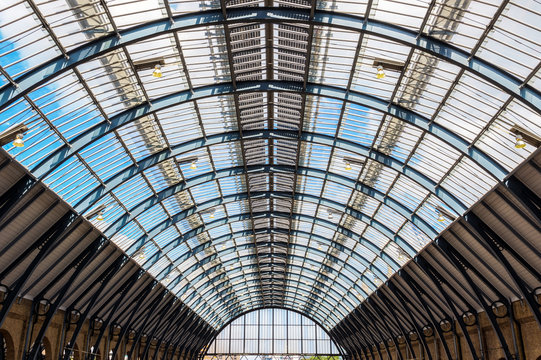 Ceiling Arch Of Kings Cross Train Station In London, UK