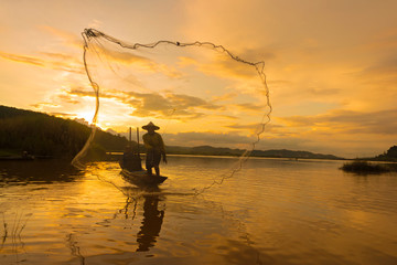 Fisherman catch fish in the morning.