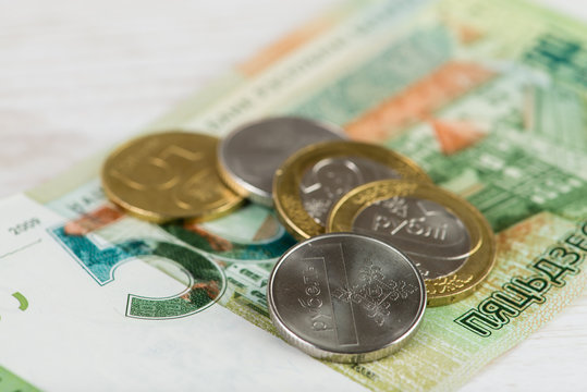 close-up of new money Belarus, mocup