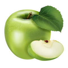 Green apple on white background