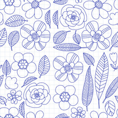 Doodle pattern with flower and leaves Vector background