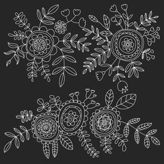 Doodle pattern with flower and leaves Vector background
