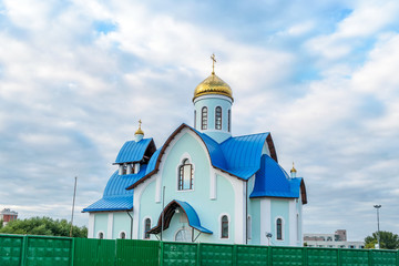 Fototapeta na wymiar The Church complex of St. Apostle Andreya Pervozvannogo - temple fishermen on Small Okhta, Saint Petersburg, Russia