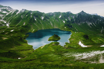 Naklejka na ściany i meble Schrecksee, an alpine lake in the alps, Bavaria
