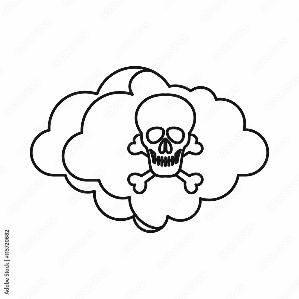 Poster cloud with skull and bones icon in outline style isolated vector illustration