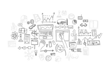 Hand draw doodle elements. Business finance chart graph