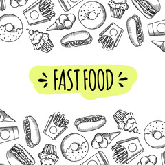 Fast food. Set of cartoon vector background.