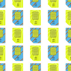 SIM Cards Seamless Pattern on White Background.