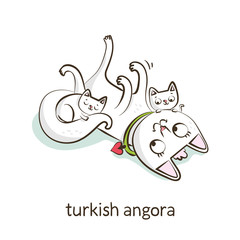 Turkish angora. Cat character with kittens isolated on white