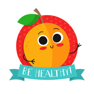 Apricot, cute fruit vector character badge